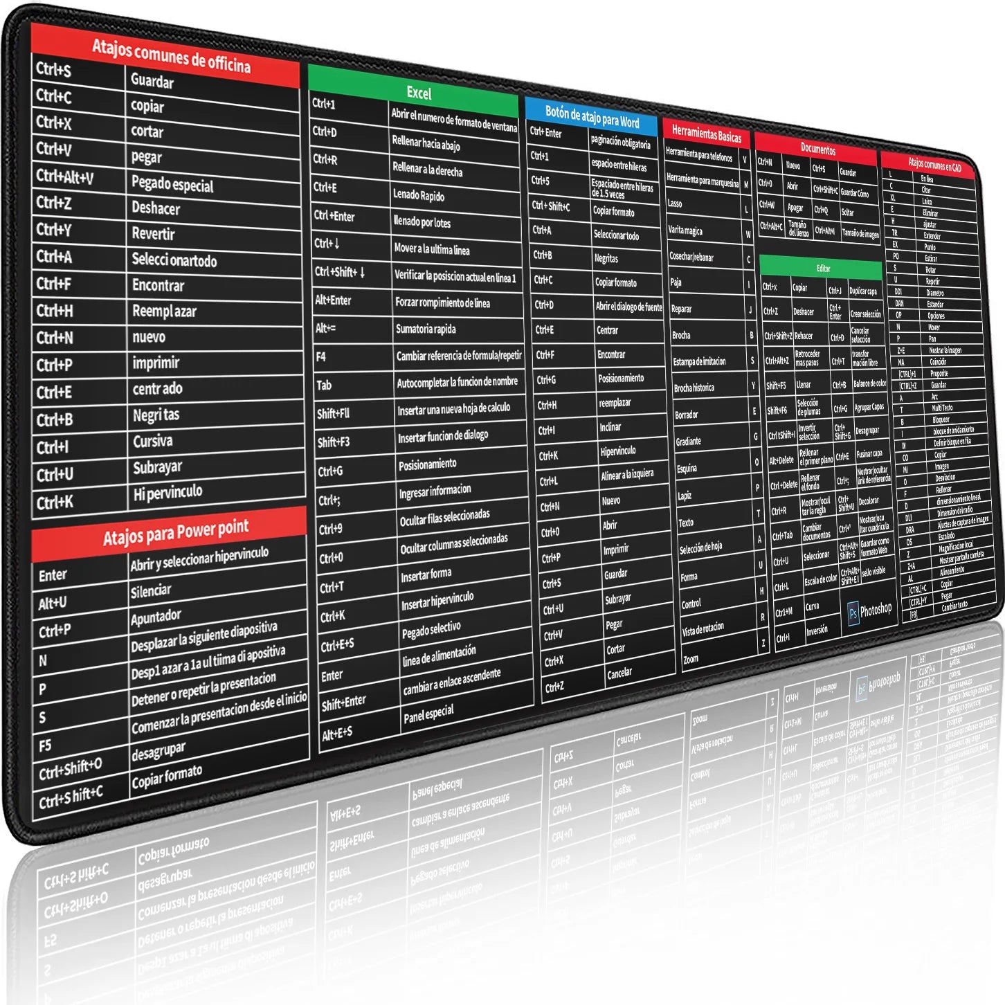 Mousepad con Atajos de Excel, Word y Windows en Español – Antideslizante, Oficina y Estudio