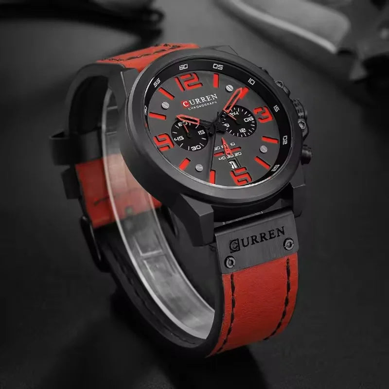 Reloj de pulsera Curren 8314 de cuarzo con calendario militar deportivo con cronógrafo informal para hombre, reloj masculino resistente al agua de cuero de negocios