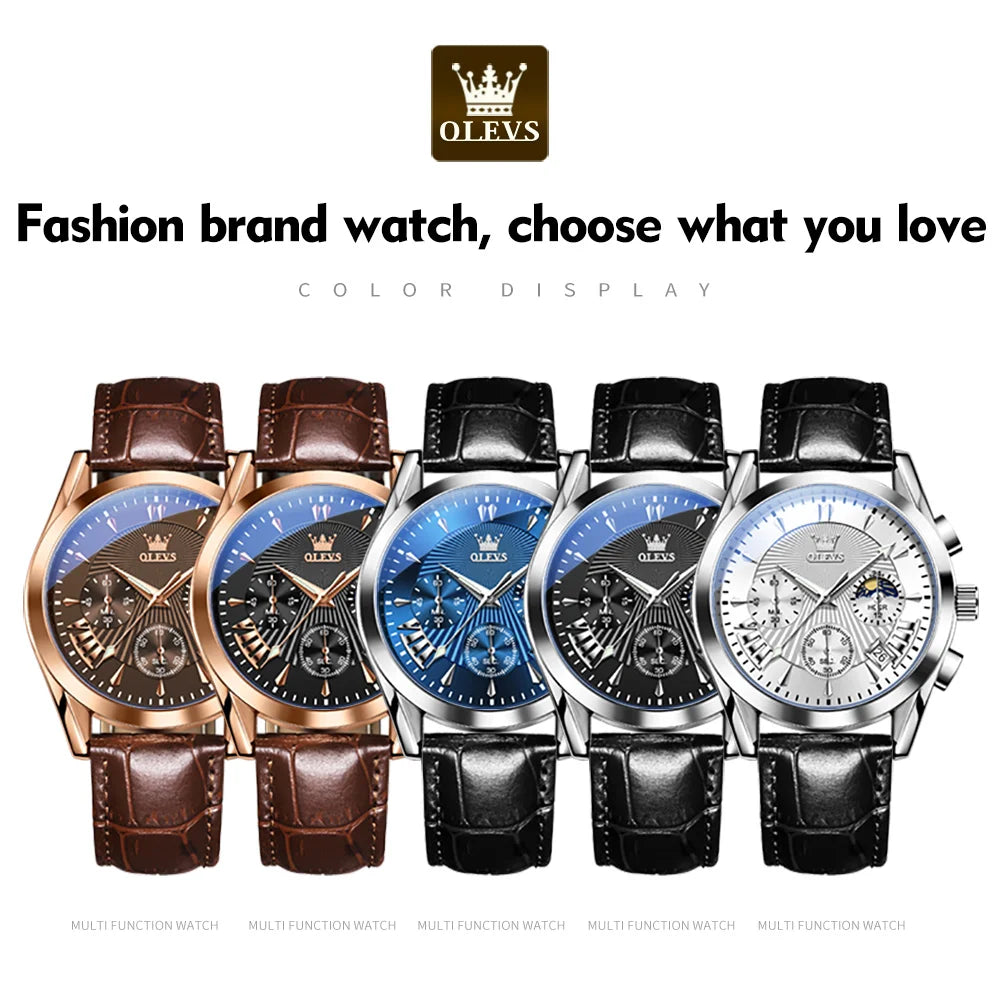 OLEVS-reloj de cuarzo resistente al agua para hombre, cronógrafo de pulsera con correa de cuero, marca de lujo Original, alta calidad, a la moda