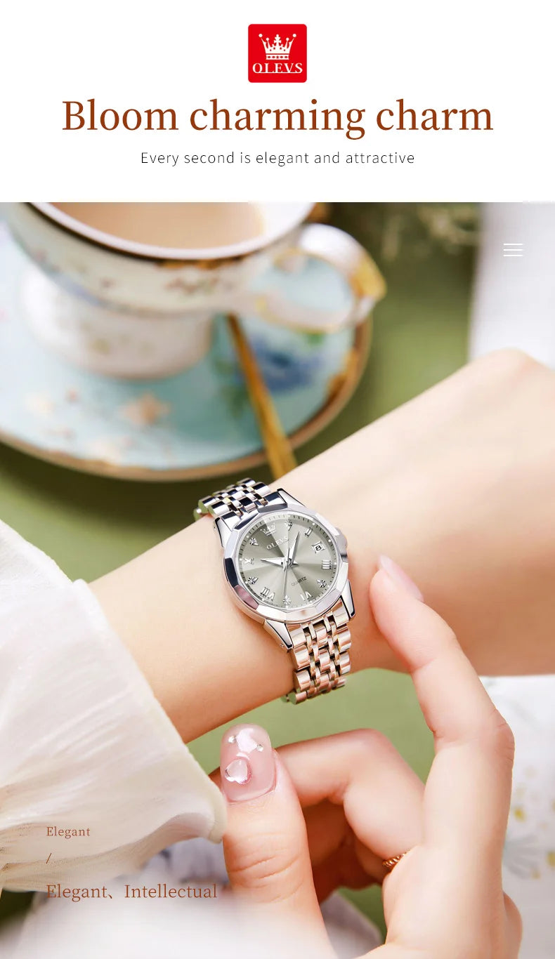 Reloj de Pulsera OLEVS 9931 para Mujer, Elegante, de Primera Marca, con Espejo en Forma de Rombo, Cuarzo Original, Diamantes, Acero Inoxidable, a la Moda, Resistente al Agua