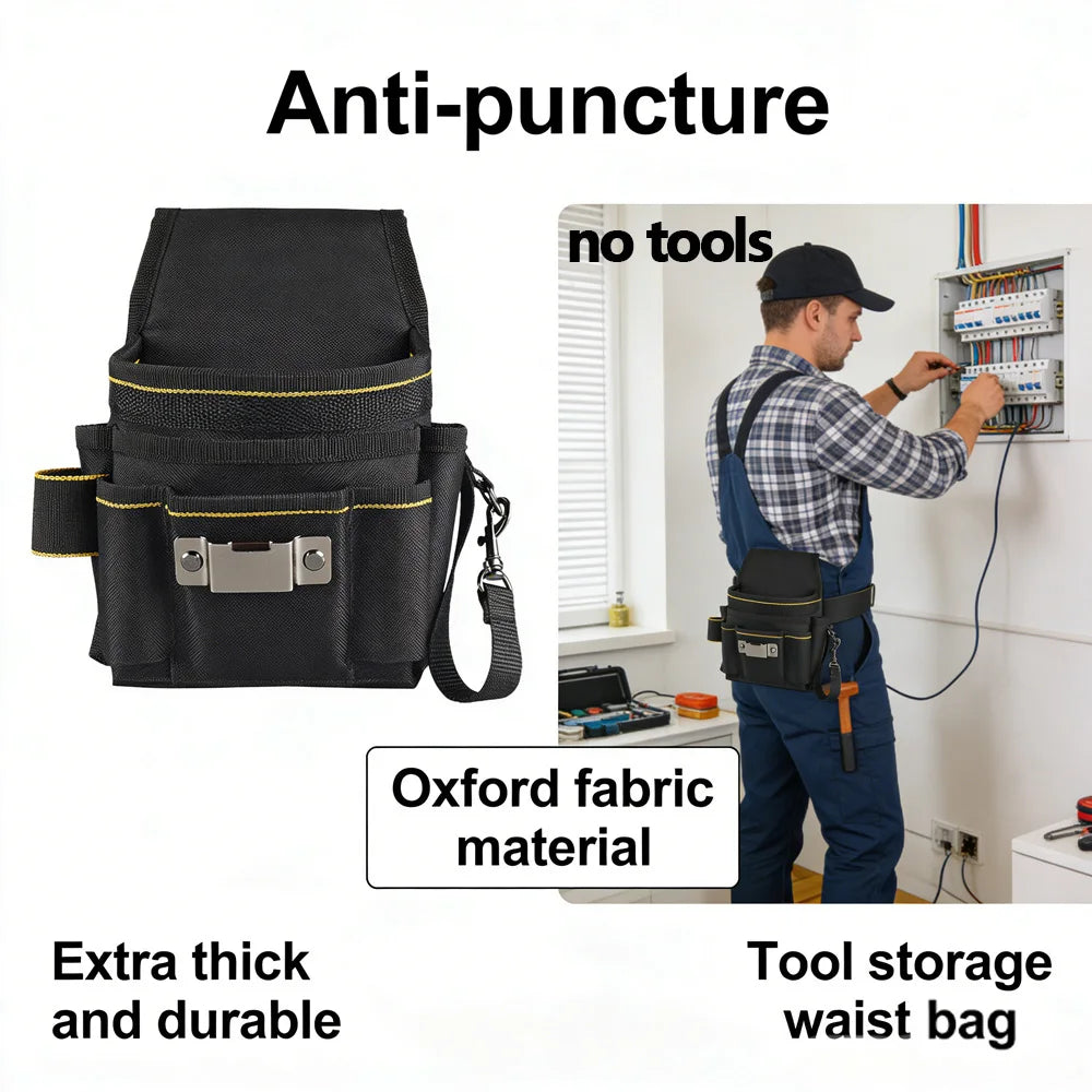 Cinturón Portaherramientas Profesional para Electricista, de Tela Oxford Impermeable, con Bolsillos, Práctico y con Cinturón para la Cintura