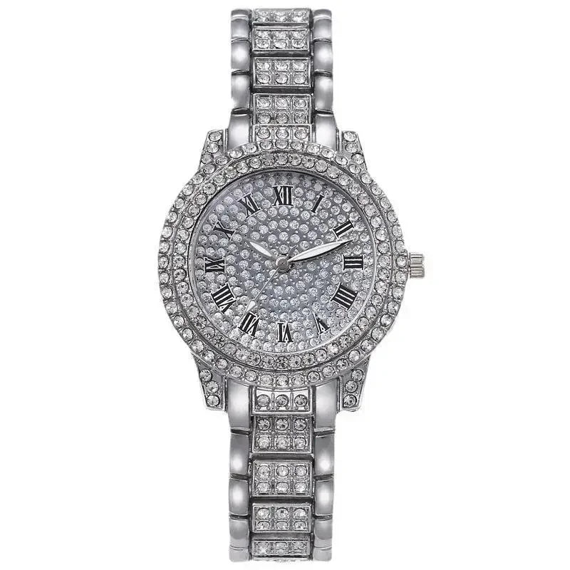 Reloj de Moda para Hombre y Mujer con Brillantes, Reloj de Cuarzo con Números Estilo Hip Hop, Reloj de Pulsera Elegante con Diamantes Completos, Regalo para Amigos y Parejas