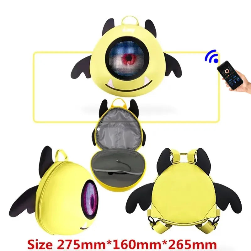 Mochila LED para Motociclistas con Ojos Brillantes, Textura de Fibra de Carbono, Casco, Mochila Escolar, Mochila para Portátil de Moto