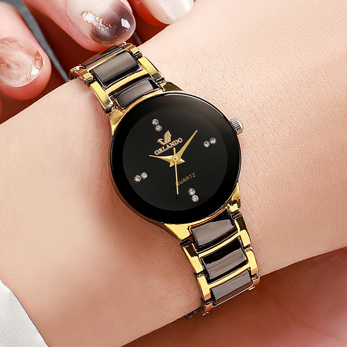Relojes de cuarzo analógicos con banda de acero inoxidable para mujer con diamantes de imitación a la moda
