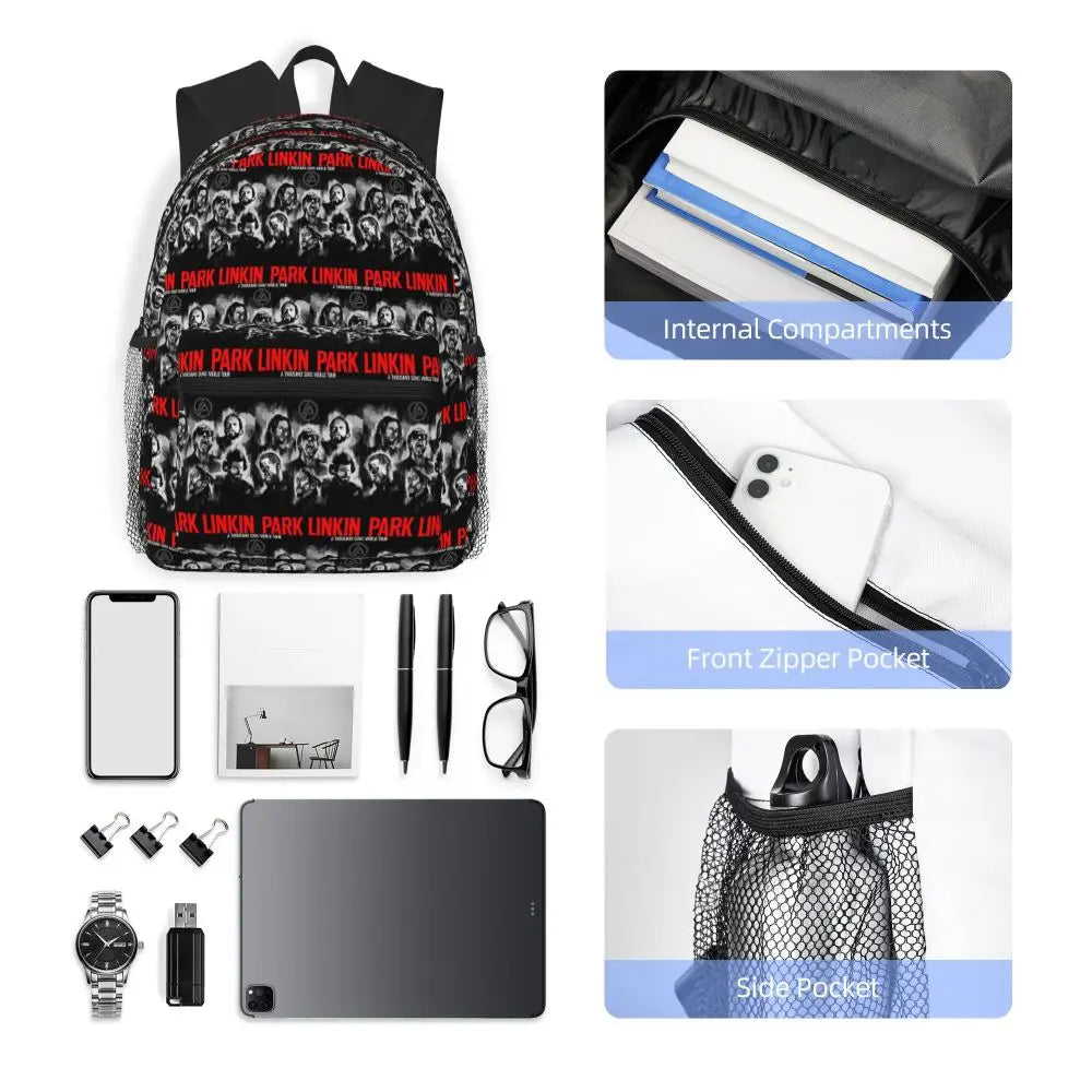 L-Linkin-S P-Park-S Band Mochila para estudiantes Mochila escolar Mochila de viaje para senderismo para niños y niñas Mochila de moda Bolsos de hombro
