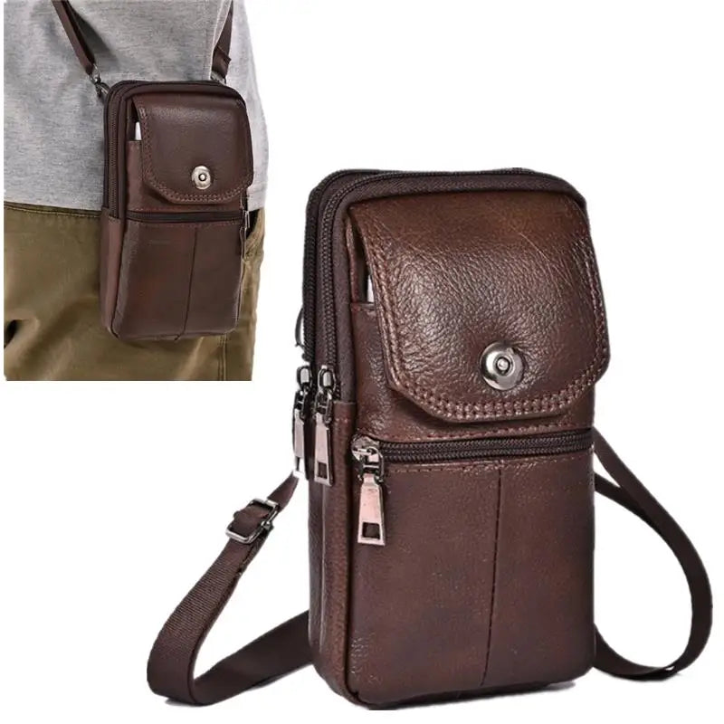 Bolso cruzado de cuero Vintage ligero para hombre, bolsa de mensajero pequeña para almacenamiento de teléfono y pasaporte, 1 ud.