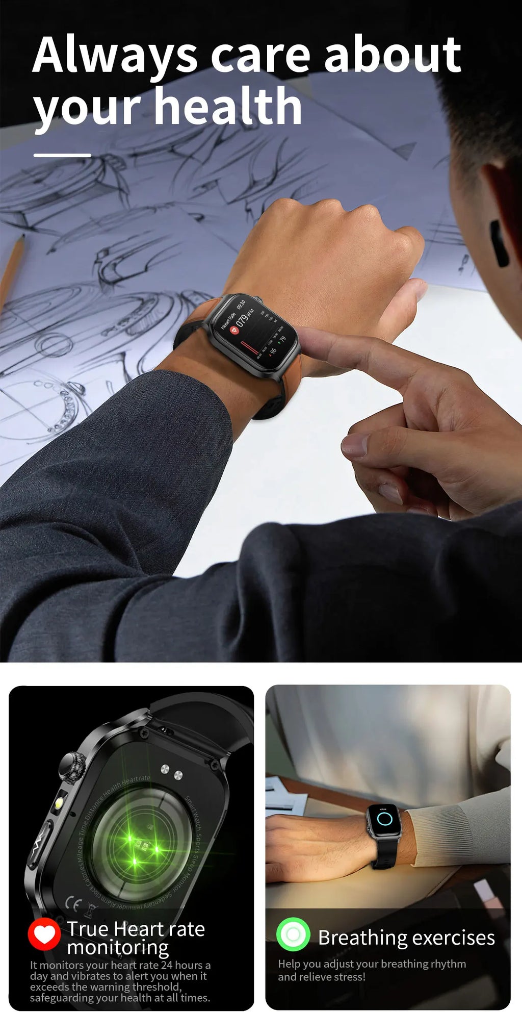 Nuevo Reloj Inteligente de Salud Nivel Hospitalario 2026 con Medición de Grasa Corporal, ECG, Oxígeno en Sangre, Presión Arterial, Pantalla AMOLED HD, Llamadas y Funciones Deportivas para Hombre