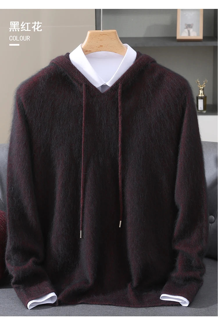 Jersey nuevo para hombre, suéter de cachemira de visón 100%, suéter informal de punto de negocios para otoño e invierno, suéter con capucha y cuello redondo para hombre, mangas completas