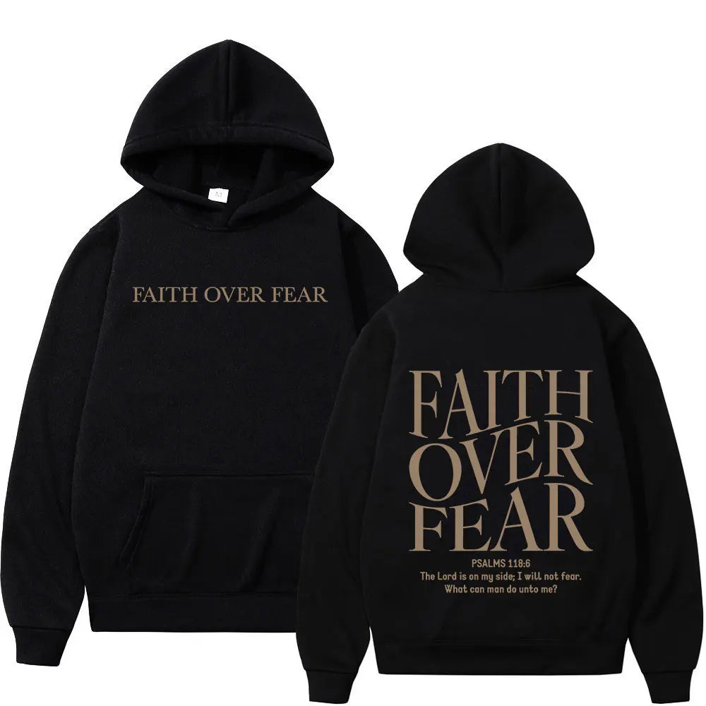 Faith Over Fear-sudaderas con capucha para hombres y mujeres, sudaderas con capucha de lana de gran tamaño, moda Harajuku, versículo de la Biblia de Jesús, Otoño e Invierno