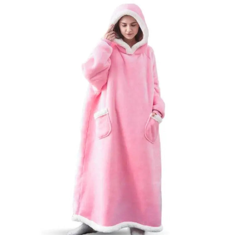 Sherpa Flannel Oversized Hoodie Blanket, Warm Winter Blanket with Sleeves, Hooded Sweatshirt, Oversized TV Blanket, Pullover