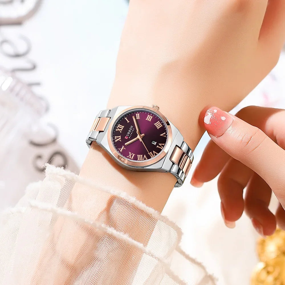 Reloj CURREN para mujer, relojes para mujer, relojes para mujer, vestido de moda resistente al agua, pulsera de acero inoxidable, relojes analógicos con fecha