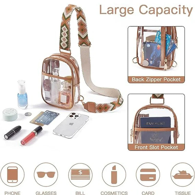 Bolso transparente para eventos en estadios, bolsos transparentes para mujer, bolsos cruzados transparentes para conciertos y deportes
