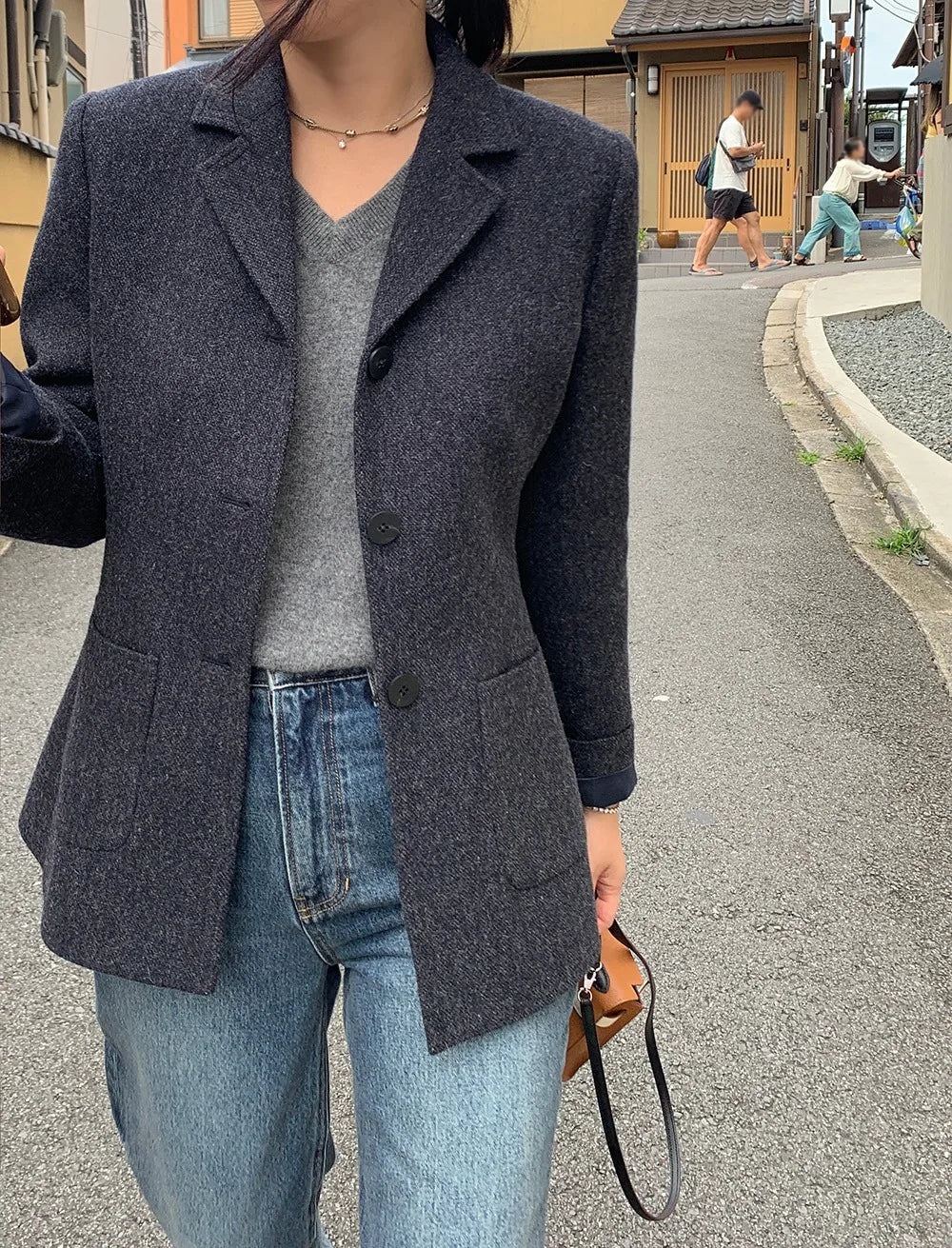 Chaqueta de traje de lana elegante coreano para mujer Otoño e Invierno Slim Fit marrón viajero abrigo de lana de gama alta Blazers ropa de mujer