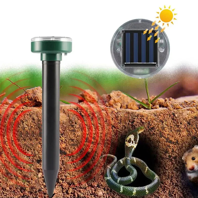 Ahuyentador Solar Ultrasónico de Roedores y Topos – IP44, LED, Pack x4