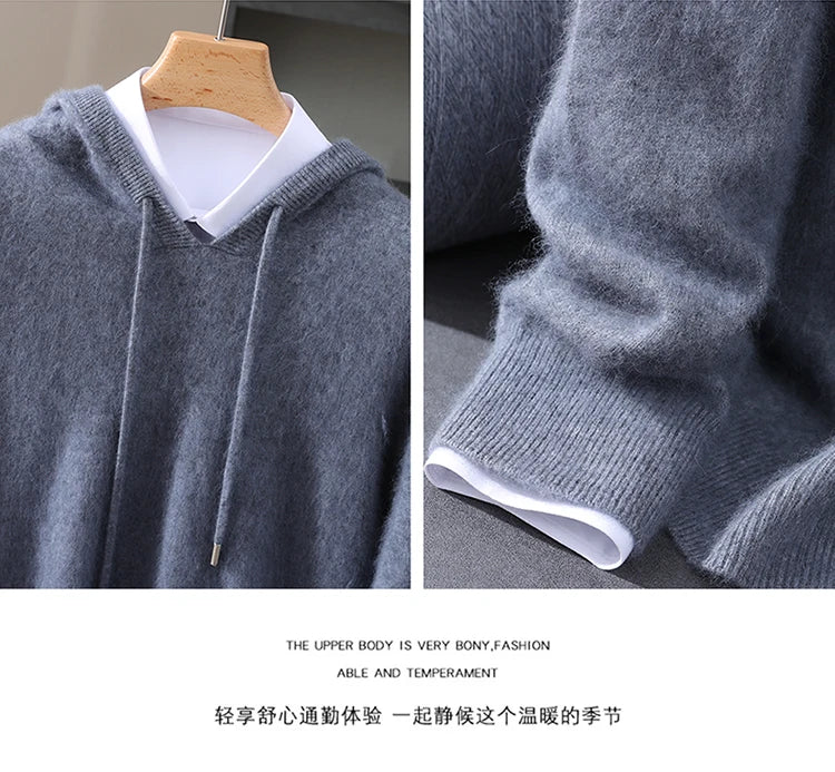 Jersey nuevo para hombre, suéter de cachemira de visón 100%, suéter informal de punto de negocios para otoño e invierno, suéter con capucha y cuello redondo para hombre, mangas completas