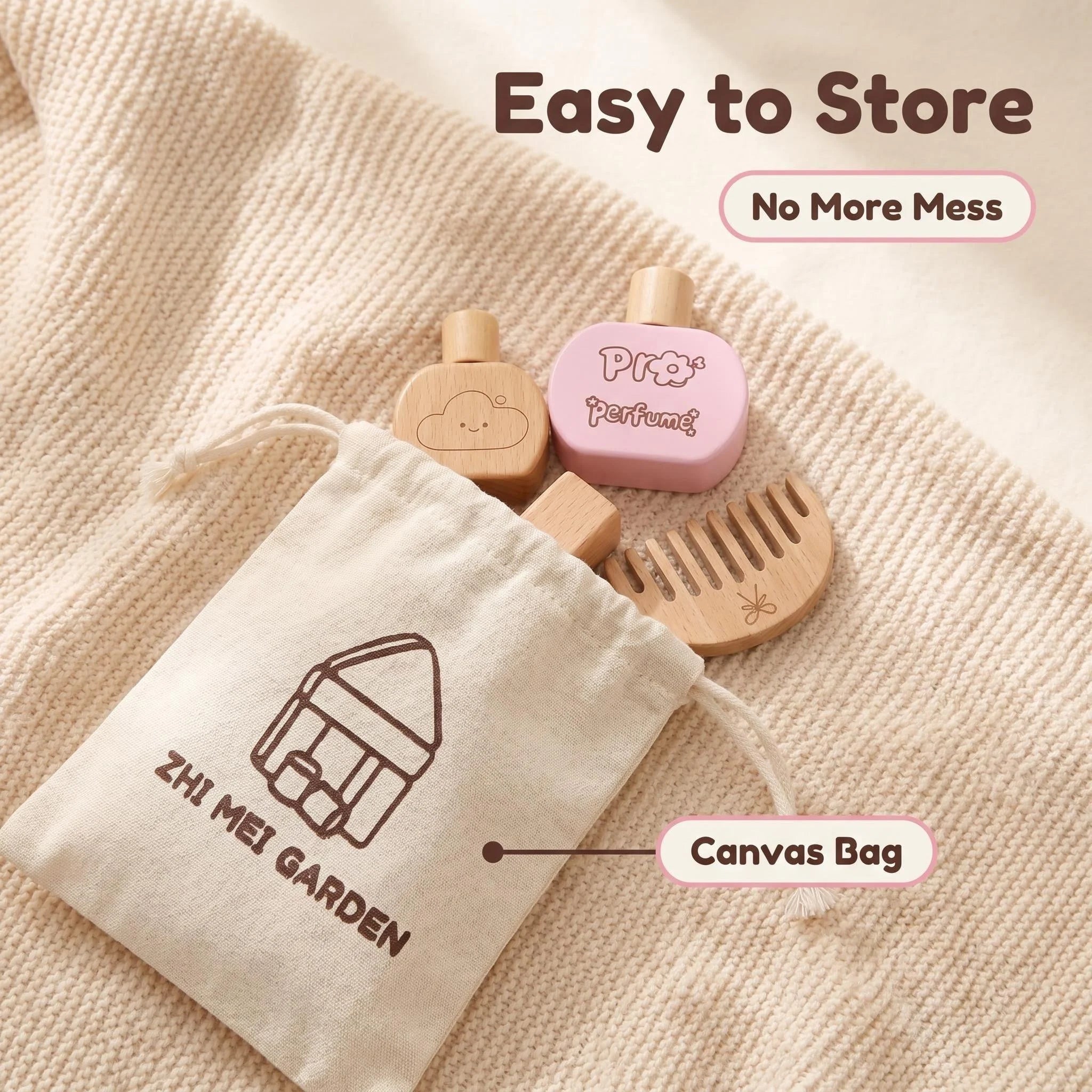 Juguete de Maquillaje de Imitación para Niñas, Set de Maquillaje de Madera para Jugar a Disfrazarse, Regalo con Bolsa de Maquillaje
