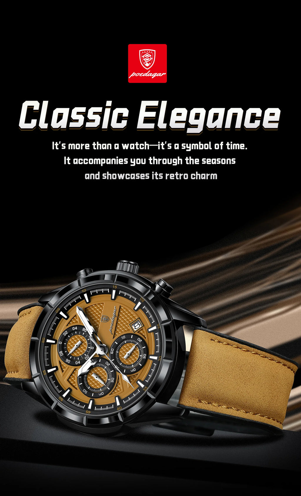 Reloj de pulsera POEDAGAR de lujo para hombre, relojes de cuarzo de cuero originales para hombre, cronógrafo con fecha, reloj luminoso resistente al agua para hombre + caja