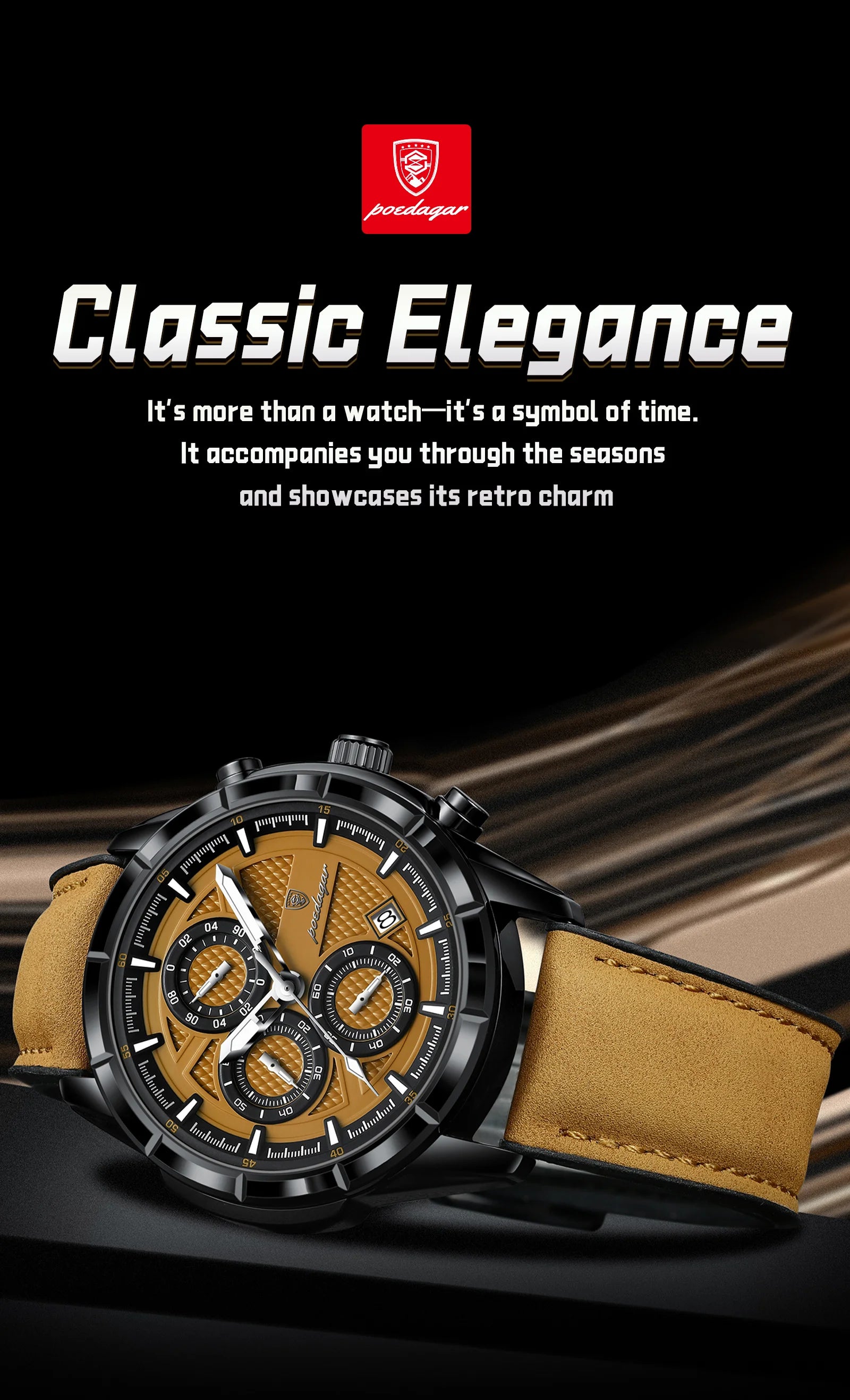 Reloj de pulsera POEDAGAR de lujo para hombre, relojes de cuarzo de cuero originales para hombre, cronógrafo con fecha, reloj luminoso resistente al agua para hombre + caja