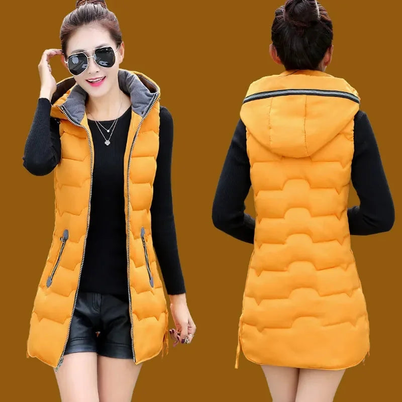 2026 Women's Jackets Coats Vest Autumn Winter Hooded Vest Women's Veste Women's Long Parkas Women's Jacket Casaco Women's Clothing