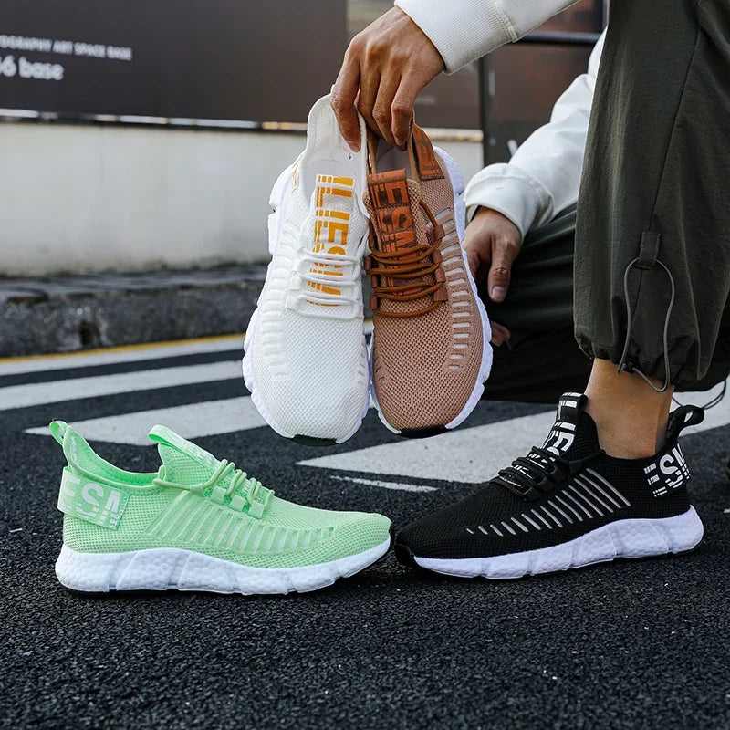 Zapatillas de tenis informales de malla para hombre, zapatos vulcanizados transpirables, suela suave, ligeros, al aire libre para senderismo, cómodos para correr, Verano
