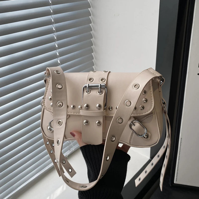 Bolso de hombro para mujer, estilo Punk, bolso de cuero PU, bolsos de moda Rock con remache, pequeño bolso de moda para axila