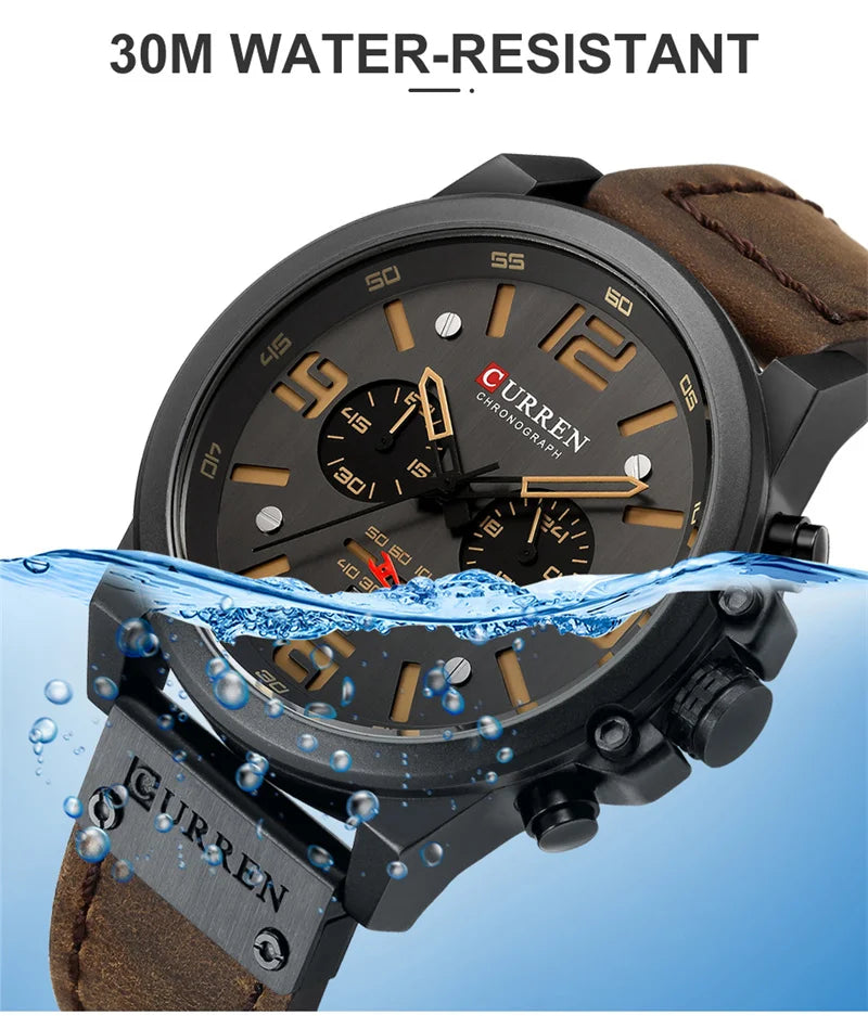 Reloj de pulsera Curren 8314 de cuarzo con calendario militar deportivo con cronógrafo informal para hombre, reloj masculino resistente al agua de cuero de negocios