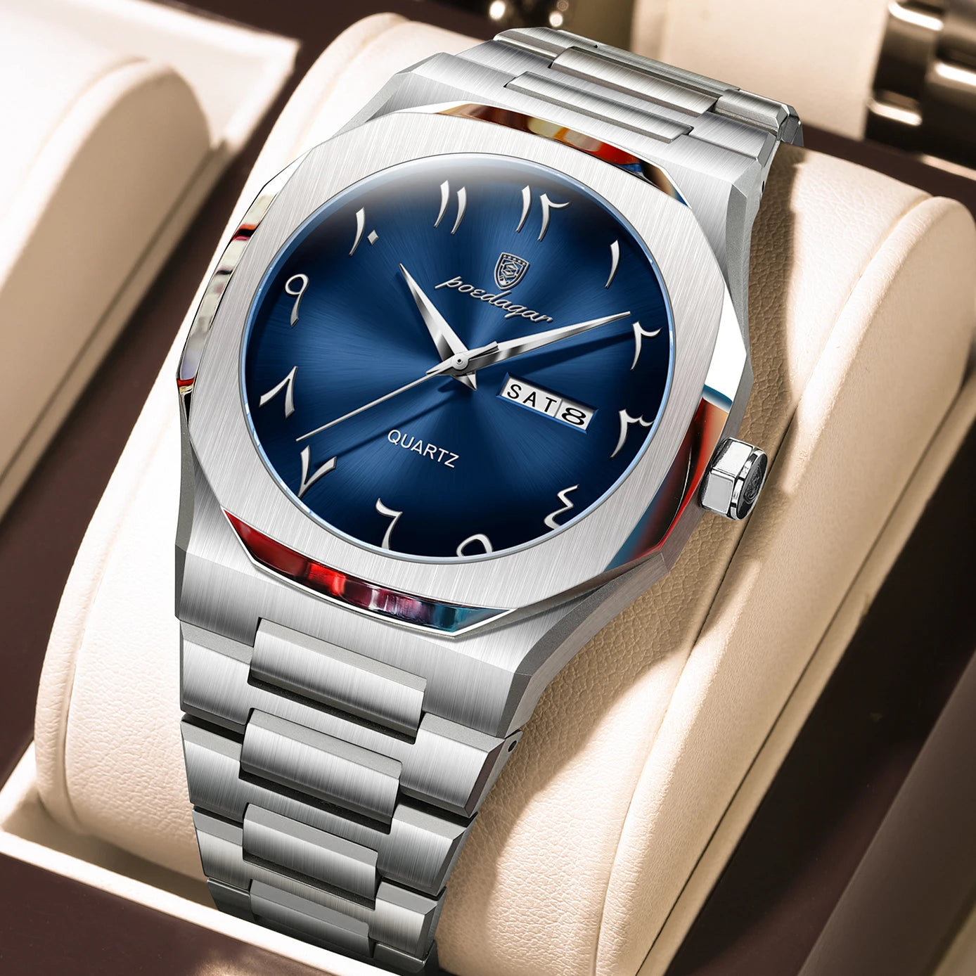 Reloj militar POEDAGAR para hombre, resistente al agua, calendario semanal de lujo, reloj de pulsera para hombre, relojes de cuarzo de acero inoxidable a la moda para hombre