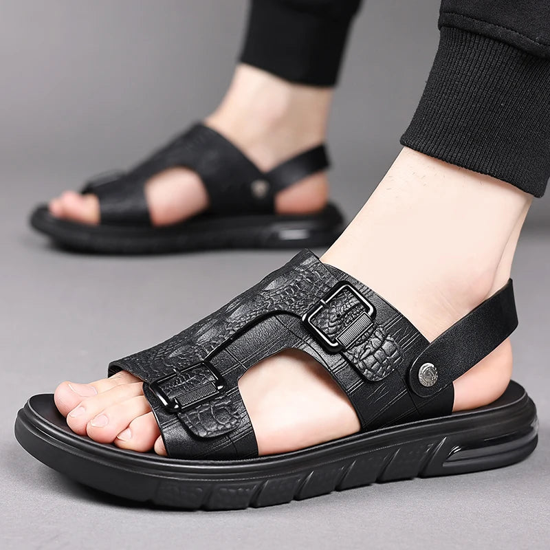 Sandalias para hombre al aire libre, zapatillas de verano al aire libre, zapatos de alta calidad, sandalias de cuero de verano 2025 para hombre, zapatos para caminar para hombre nuevo