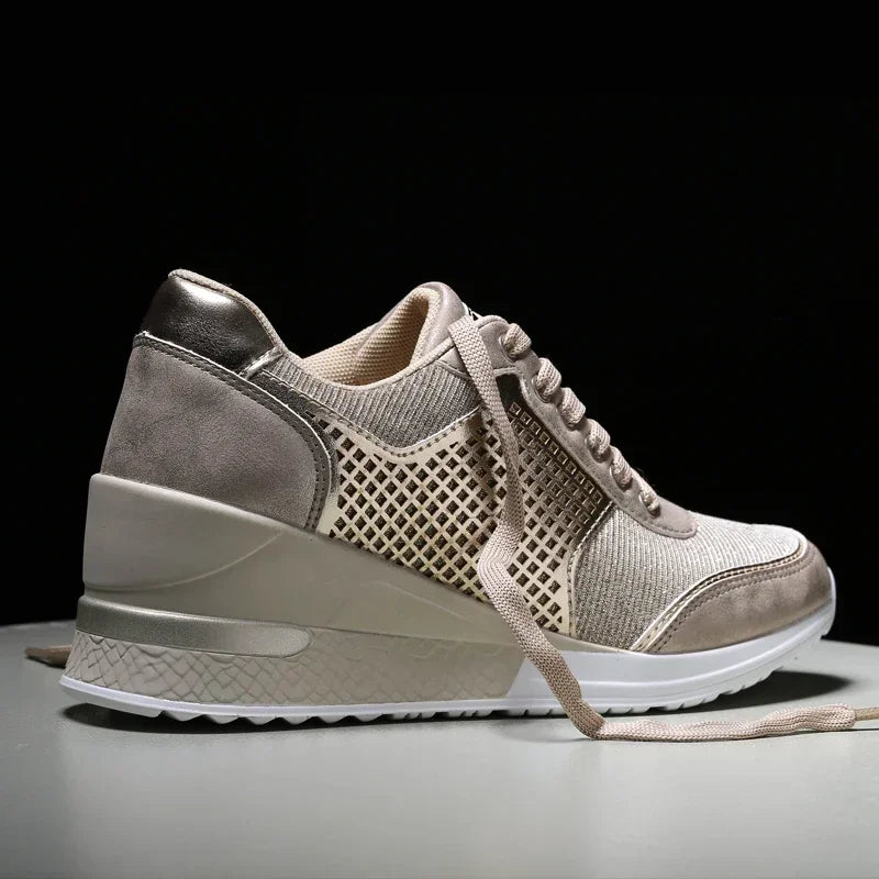 Zapatos vulcanizados para mujer con aumento de altura, zapatos ligeros y transpirables para caminar, zapatos de plataforma para mujer, zapatillas de deporte con cuña hechas a mano
