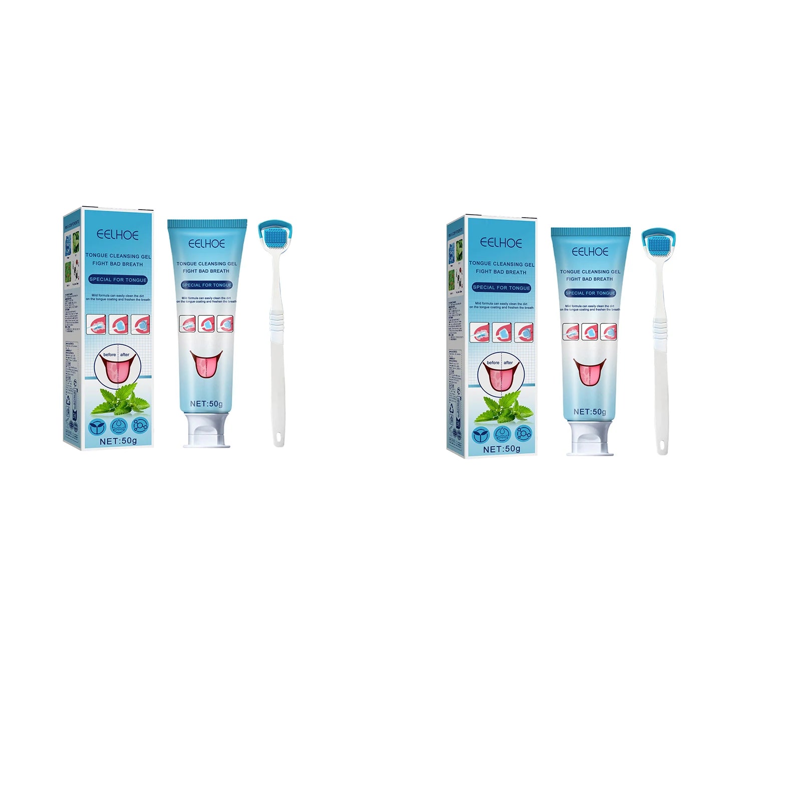 Gel Limpiador de Lengua EELHOE con Cepillo – Menta y Pera, Higiene Bucal Profunda