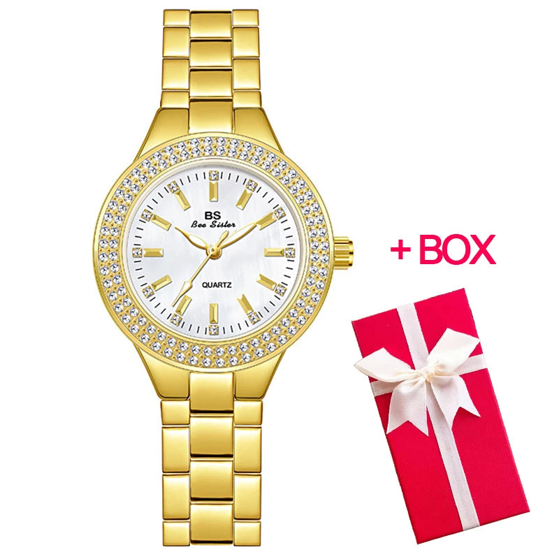 2025 relojes de pulsera dorados para mujer, reloj de vestir, relojes de diamantes de cristal para mujer, reloj plateado de acero inoxidable, reloj para mujer 2024