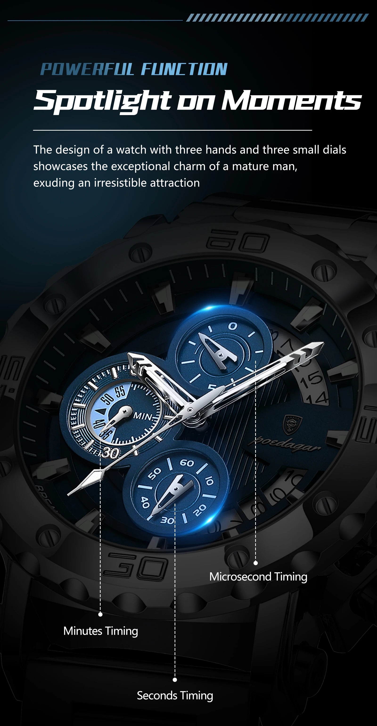Reloj POEDAGAR de lujo para hombre, calendario luminoso, resistente al agua, Reloj para hombre, cronógrafo masculino, relojes de cuarzo de acero inoxidable para hombre