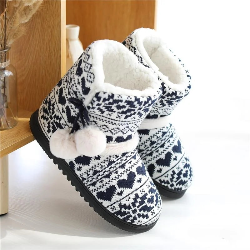 Zapatillas de Invierno para mujer, botines cálidos de felpa para interiores y exteriores, botas bonitas para el hogar