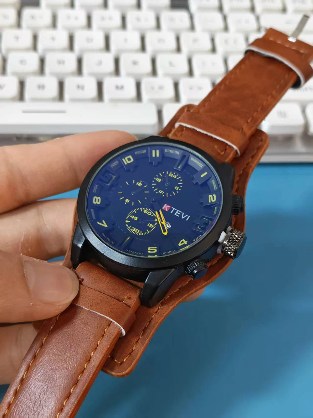 Reloj de Cuarzo para Hombre con Esfera Árabe, Correa de Cuero Informal, Relojes Deportivos con Calendario para Hombre