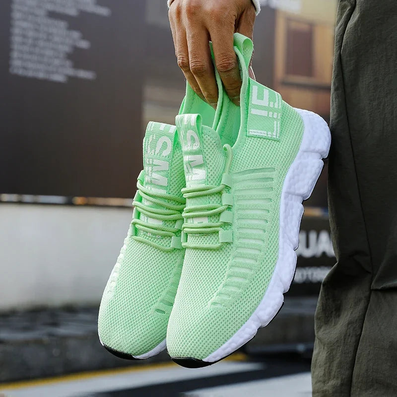 Zapatillas de tenis informales de malla para hombre, zapatos vulcanizados transpirables, suela suave, ligeros, al aire libre para senderismo, cómodos para correr, Verano