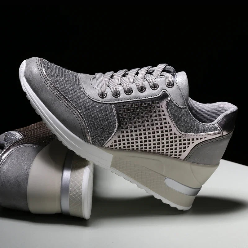 Zapatos vulcanizados para mujer con aumento de altura, zapatos ligeros y transpirables para caminar, zapatos de plataforma para mujer, zapatillas de deporte con cuña hechas a mano