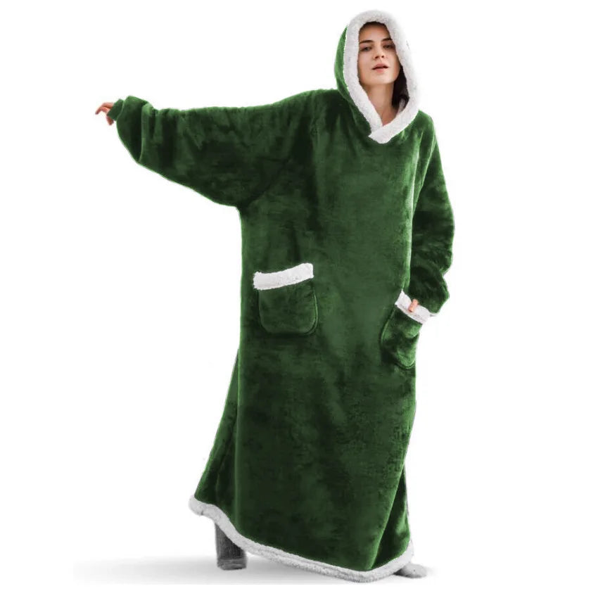 Sherpa Flannel Oversized Hoodie Blanket, Warm Winter Blanket with Sleeves, Hooded Sweatshirt, Oversized TV Blanket, Pullover