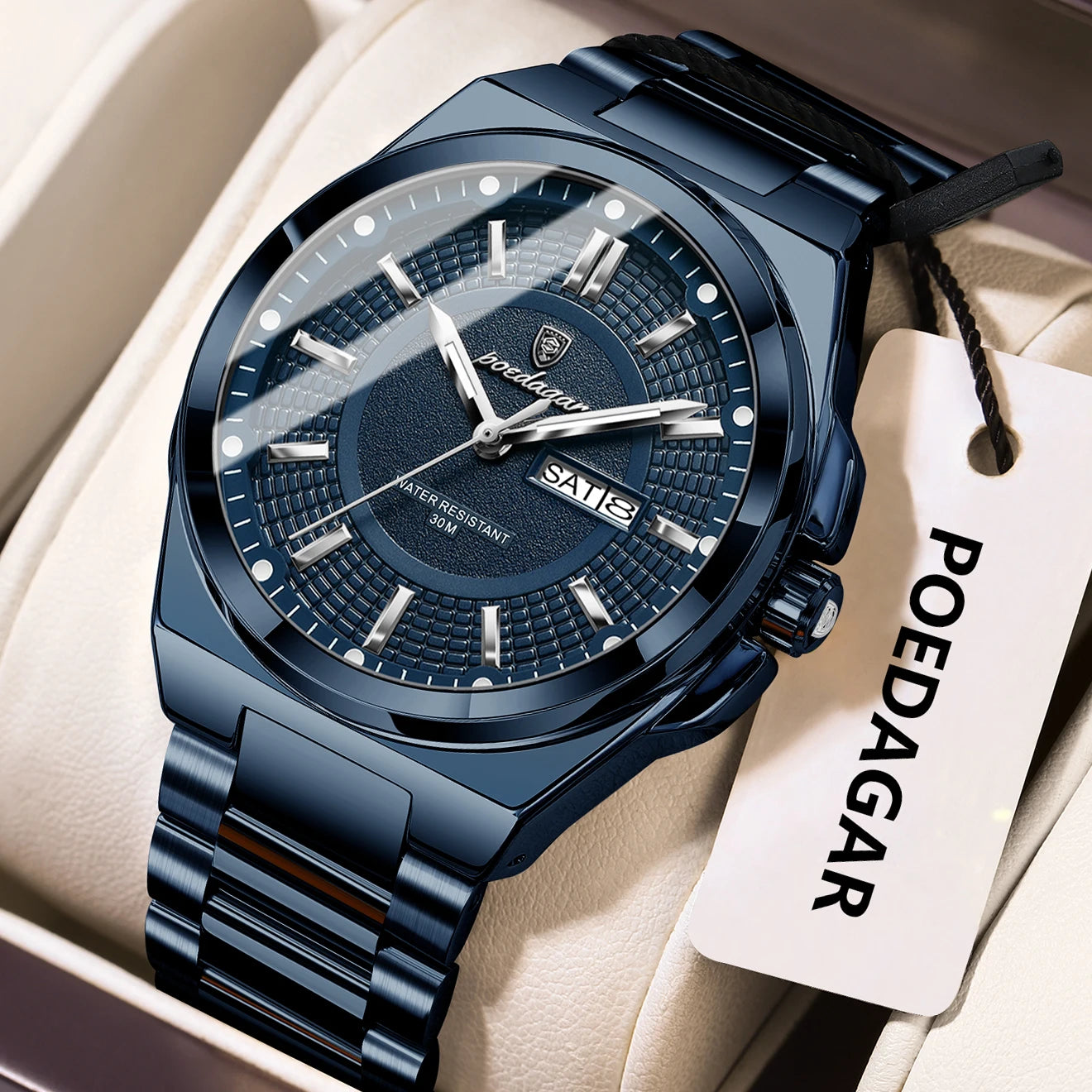 Reloj deportivo POEDAGAR Original para hombre, Reloj de pulsera de cuarzo con fecha y semana de lujo para hombre, relojes luminosos resistentes al agua de acero inoxidable para hombre