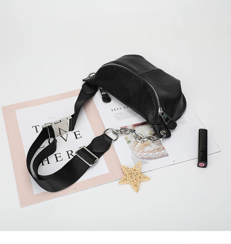 Bolso de pecho femenino, bolsos cruzados con cadena para mujer, nuevos bolsos de hombro, riñonera pequeña de cuero PU para mujer, cartera para teléfono