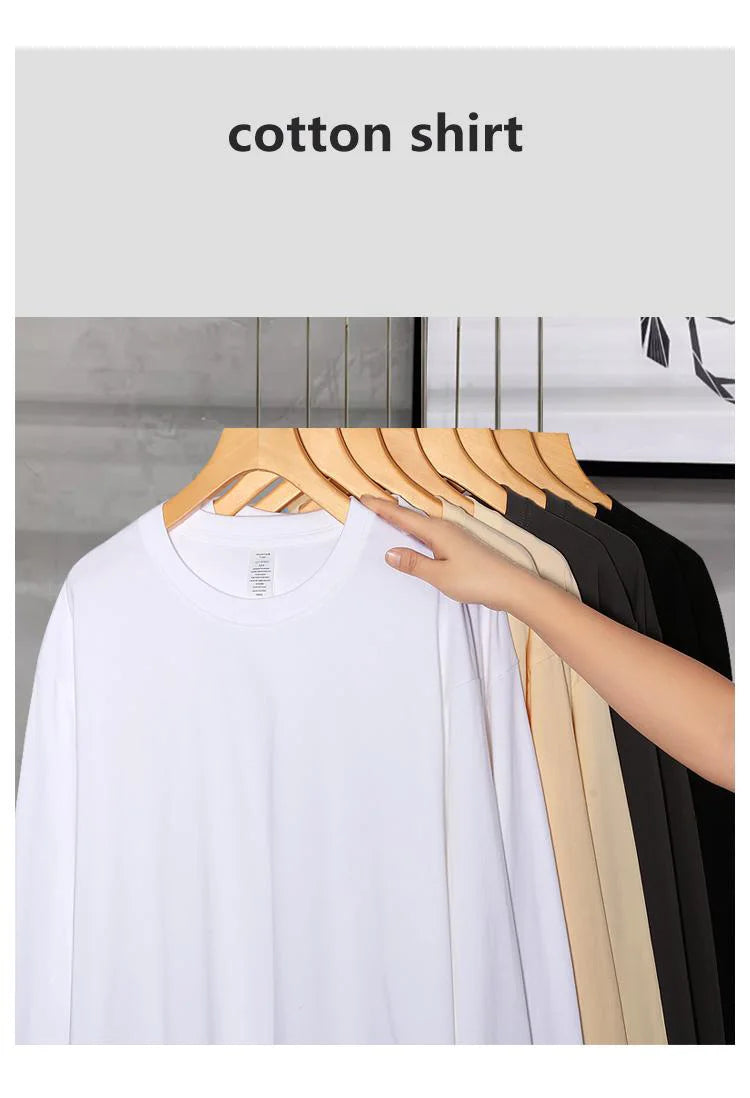 Camiseta de manga larga para hombre y mujer, camisa 100% de algodón de gran tamaño, Color puro, ropa de calle para invierno y otoño, 230GSM