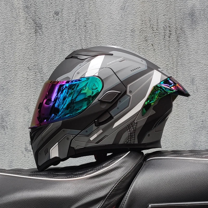 ORZ nueva calidad DOT doble lente Flip casco Abs cara completa motocicleta todoterreno casco de carreras de motos ala trasera personalizada