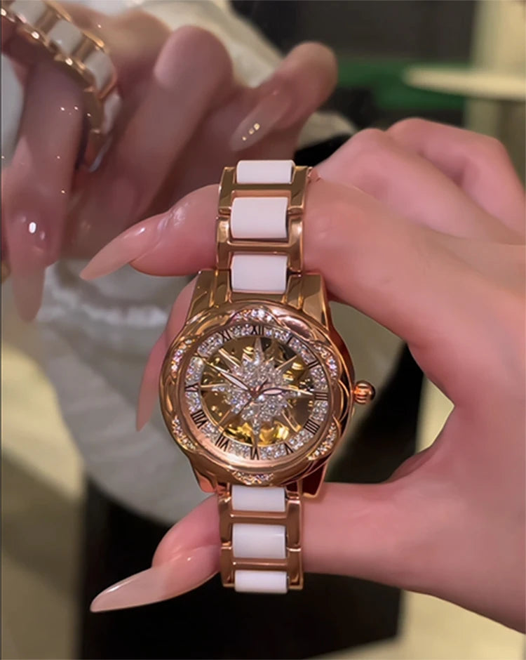 Reloj de Mujer Elegante 2026, Relojes de Pulsera con Esfera Circular Esqueletizada, Reloj de Cuarzo con Diamantes para Mujer, Relojes de Lujo de Moda para Novia