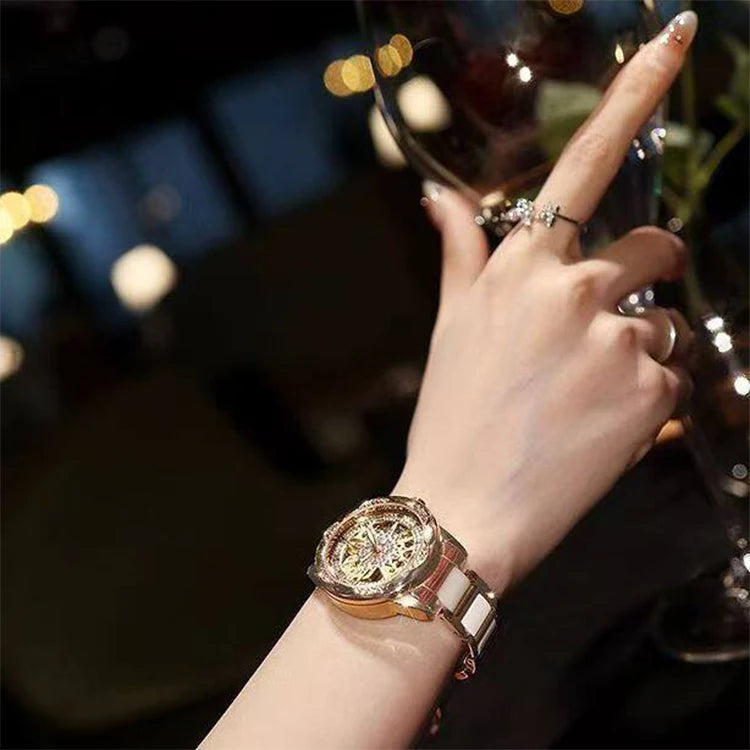 Reloj de Mujer Elegante 2026, Relojes de Pulsera con Esfera Circular Esqueletizada, Reloj de Cuarzo con Diamantes para Mujer, Relojes de Lujo de Moda para Novia