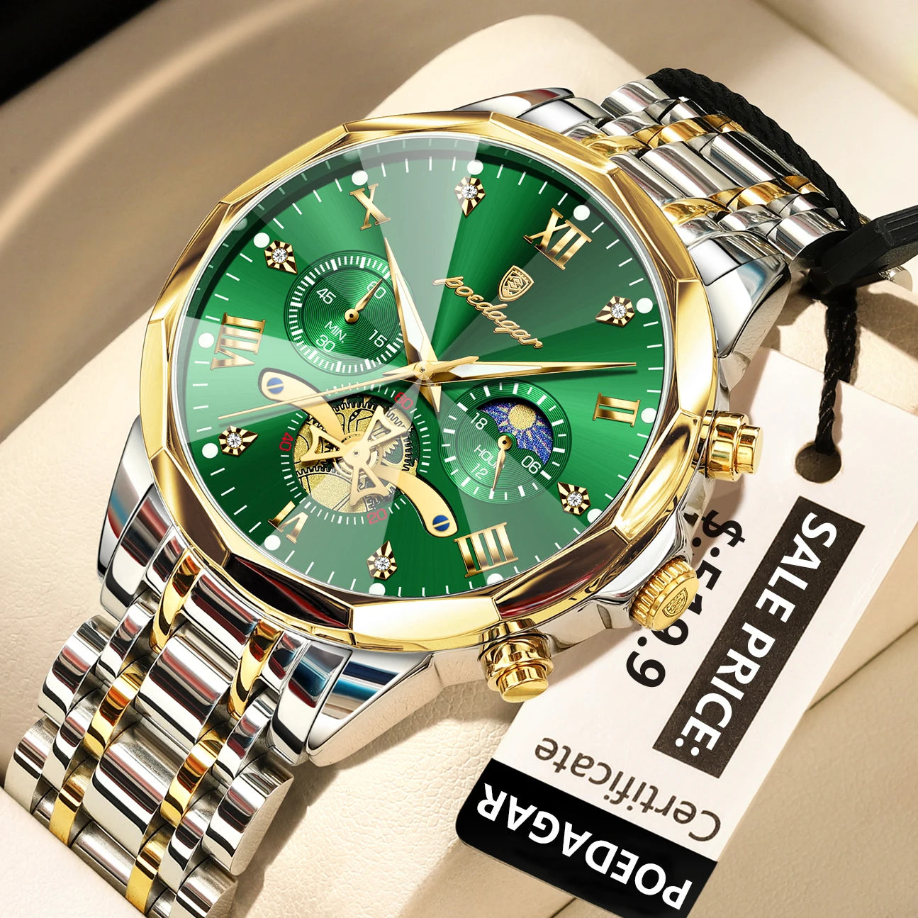 Reloj POEDAGAR de lujo para hombre, Reloj de pulsera Original resistente al agua con cronógrafo luminoso para hombre, relojes de cuarzo de acero inoxidable para hombre