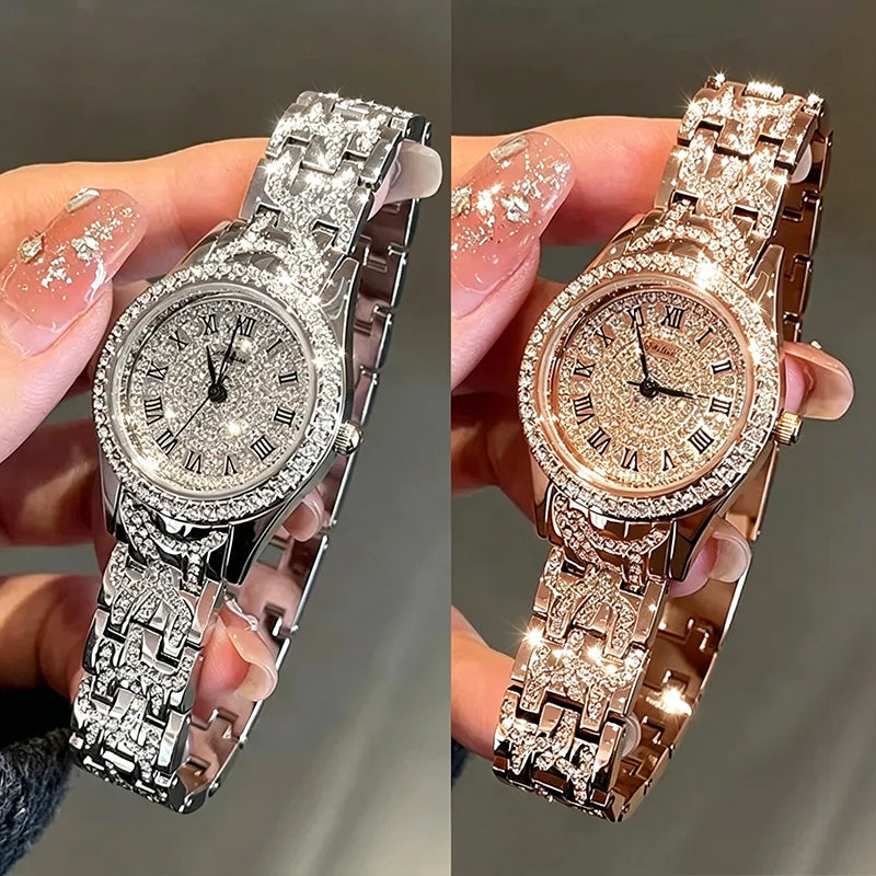Reloj de Moda para Hombre y Mujer con Brillantes, Reloj de Cuarzo con Números Estilo Hip Hop, Reloj de Pulsera Elegante con Diamantes Completos, Regalo para Amigos y Parejas