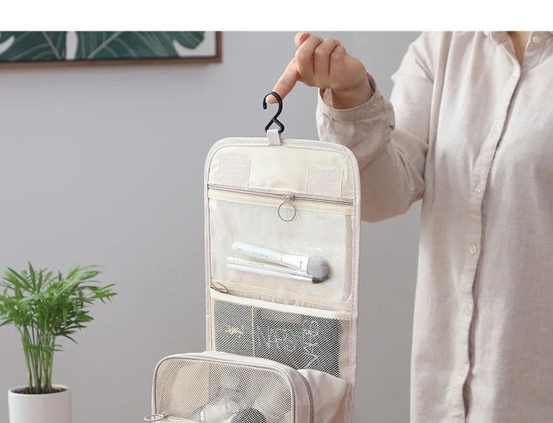 Bolsa de maquillaje de viaje, organizador de artículos de tocador impermeable, Neceser de alta calidad para mujer, bolsa de lavado con gancho para baño, bolsa de almacenamiento con gancho