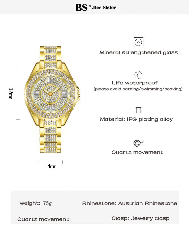 2025 relojes de diamantes de cristal para mujer, reloj elegante Original de oro para mujer con conjunto de pulsera, regalo de oro rosa para novia y esposa