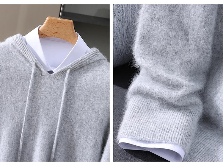 Jersey nuevo para hombre, suéter de cachemira de visón 100%, suéter informal de punto de negocios para otoño e invierno, suéter con capucha y cuello redondo para hombre, mangas completas