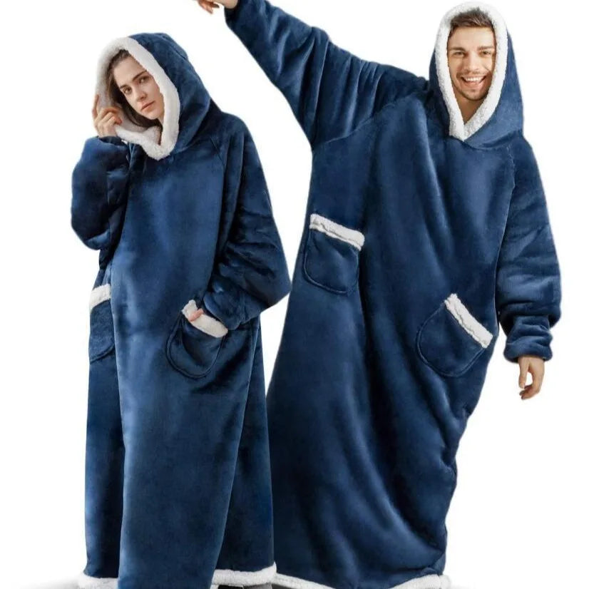 Suer-Manta larga de franela Sherpa, manta cálida de invierno con mangas, sudaderas con capucha, manta de TV de gran tamaño, jersey
