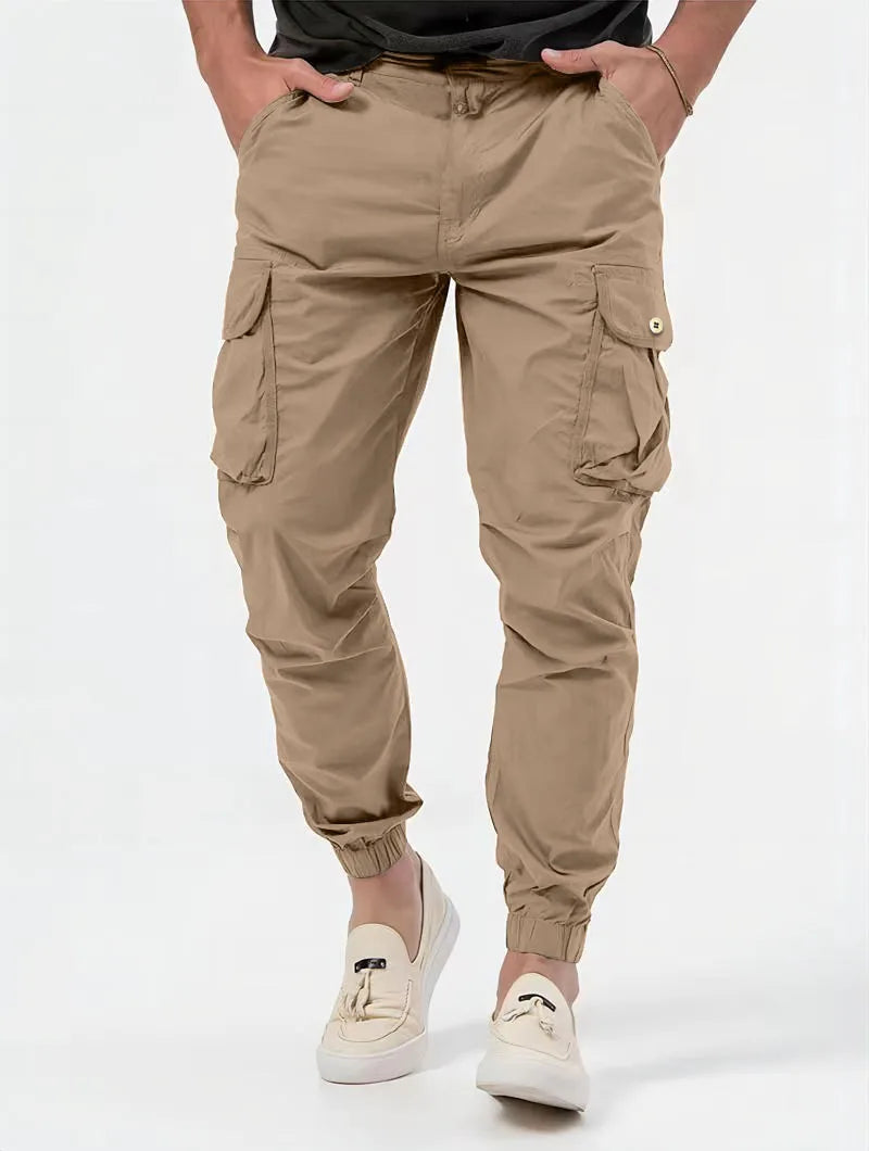 Pantalones Cargo para hombre, pantalón largo, cintura alta, Simple, con cremallera, empalme, rectos, informales, bolsillos regulares, liso, Otoño Invierno 2024